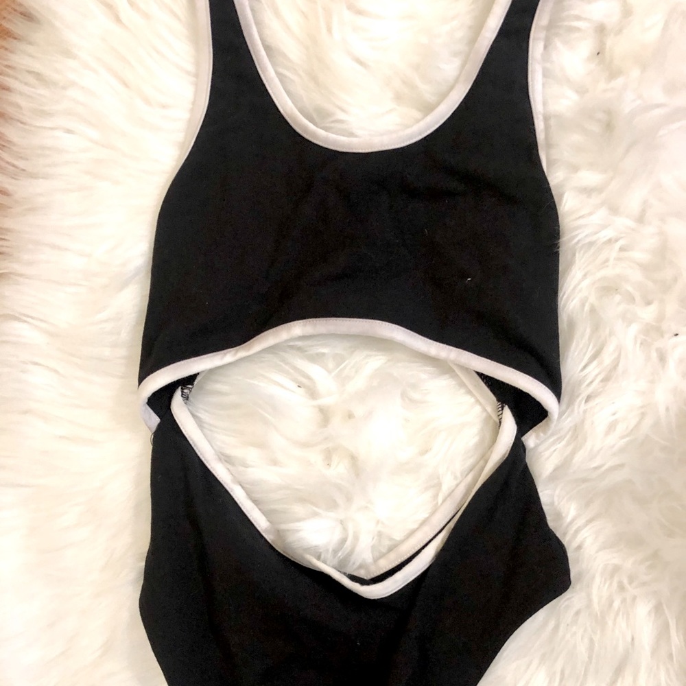 Out from under body suit workout cut out black and white urban outfitters top
